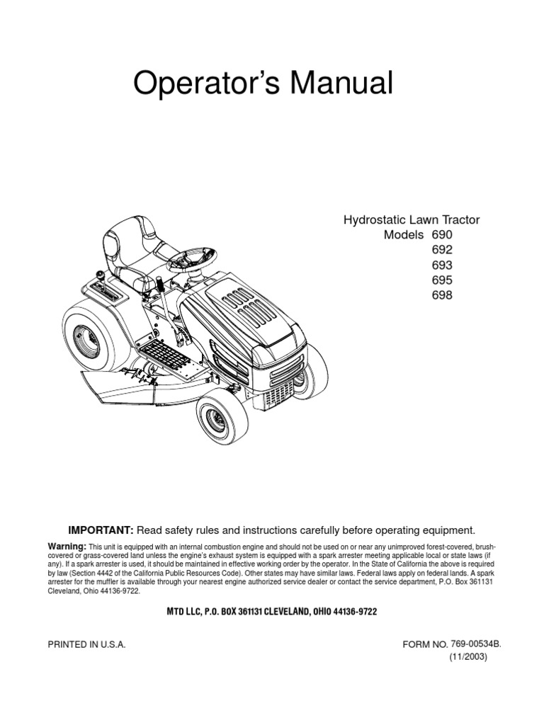 Huskee 46 riding lawn mower manual