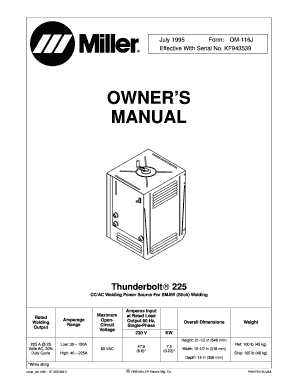 Miller thunderbolt 225 welder manual