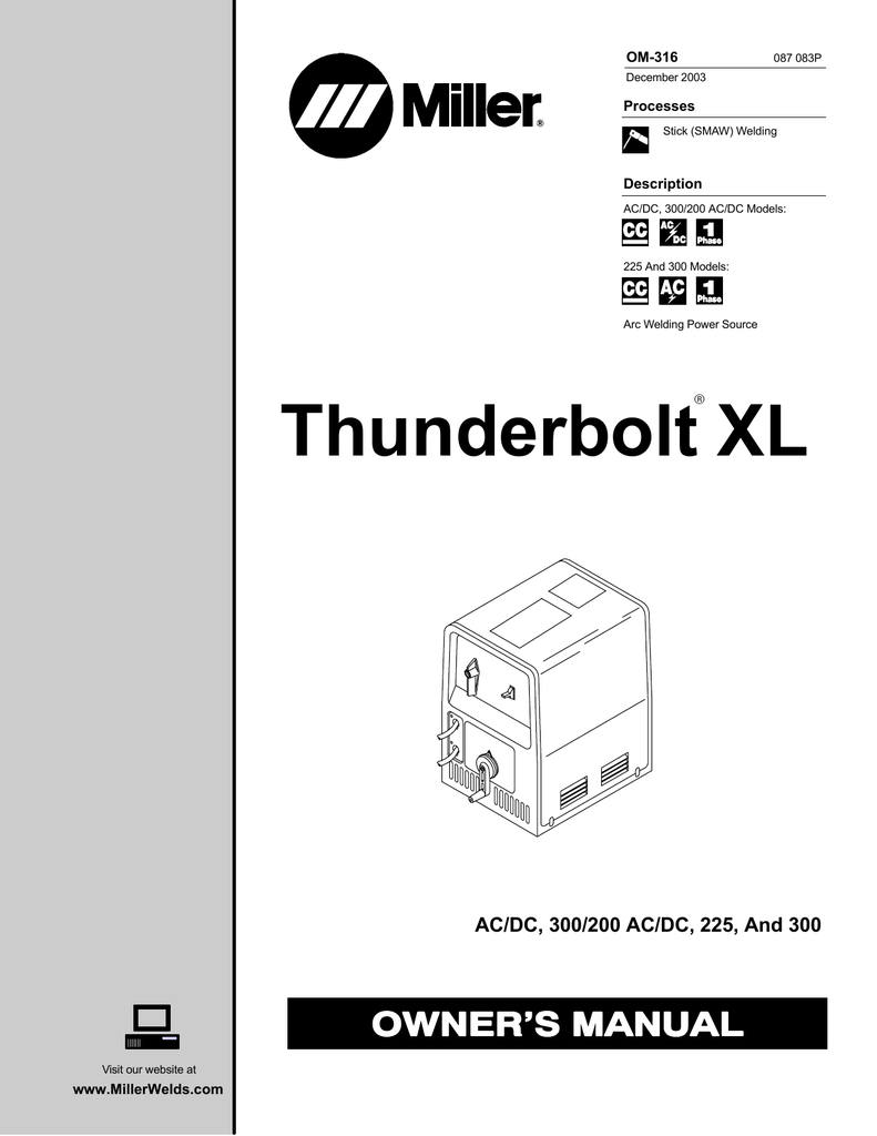 Miller thunderbolt 225 welder manual