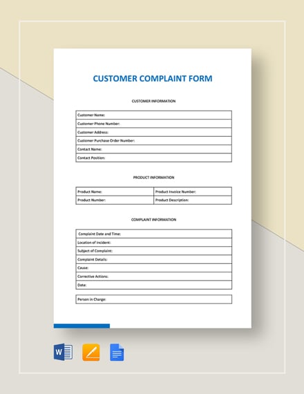 Customer complaint form template pdf