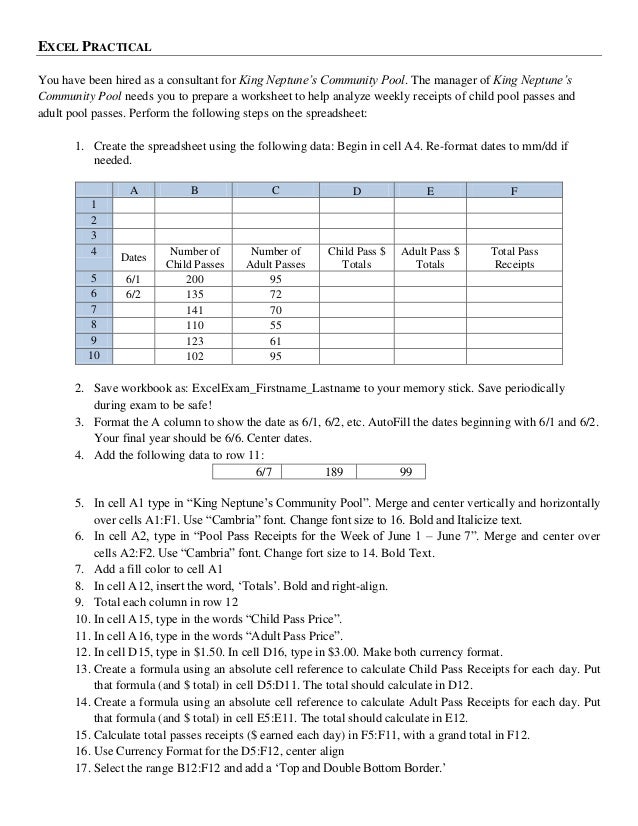 Ms excel practical exercises pdf