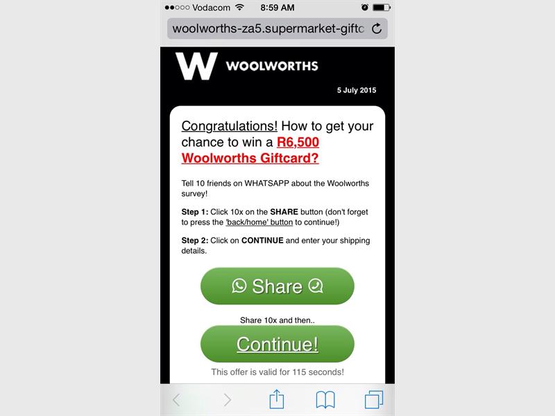 Woolworths account application via sms