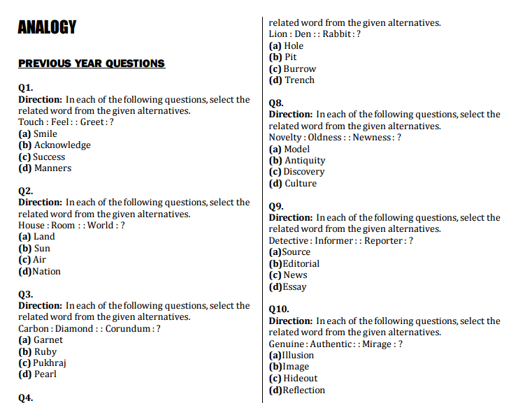 Word analogy examples list pdf