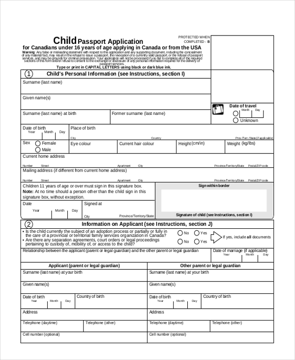 u.s. passport application form for minor